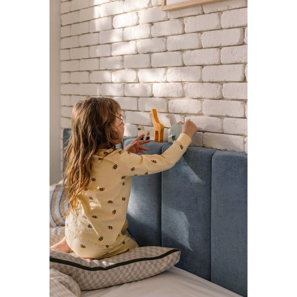 Plavi tapecirani bračni krevet s podnicom i prostorom za odlaganje 160x200 cm Thessa Bold Line – Bonami Selection-image-3