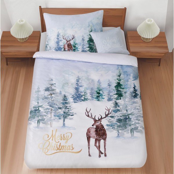 Svijetlo plava 3-dijelna posteljina za krevet za jednu osobu 140x200 cm Peaceful Winter – My House