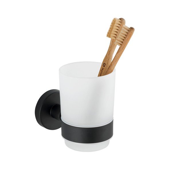 Mat crna staklena zidna čaša za četkice za zube Bosio – Wenko-image-2