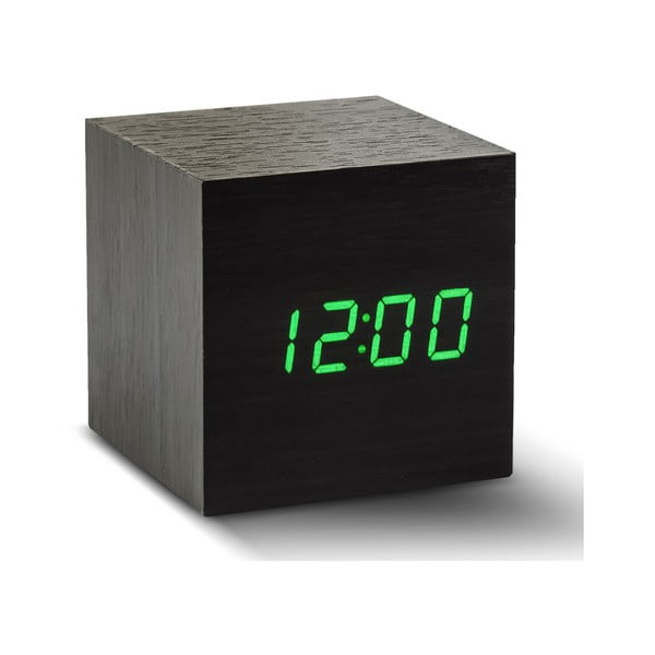 Zelena LED budilica Cube Click Clock, crna