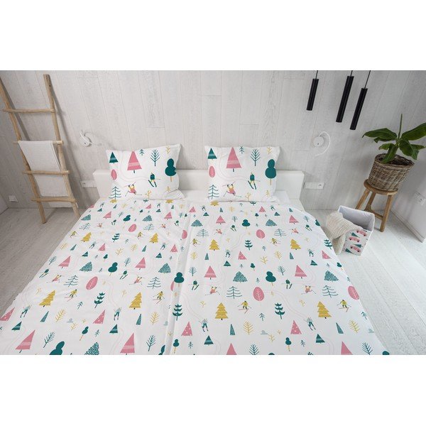 Bijela posteljina za krevet za jednu osobu od pamučnog satena 140x200 cm Skiing – Butter Kings-image-3