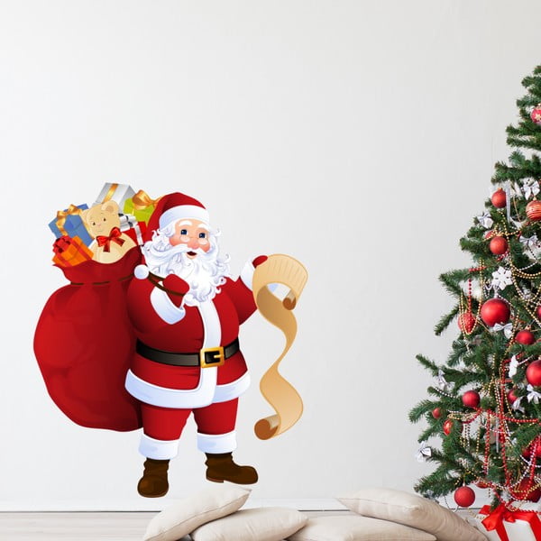 Božićna naljepnica Ambijent Djed Mraz i Popis darova