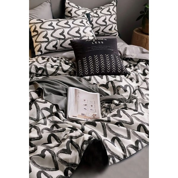 Bijelo-siva pamučna posteljina za bračni krevet/s produženom plahtom  200x220 cm - Mila Home-image-2