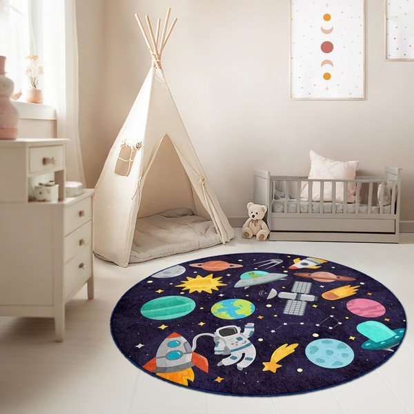 Tamno plavi periv dječji tepih za igru ø120 cm Into The Space – Mila Home-image-1