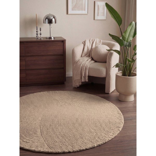 Bež ručno rađen vunen okrugao tepih ø 200 cm Calmio – Hanse Home-image-1