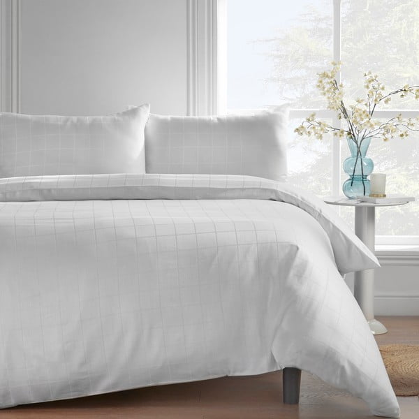 Bijela posteljina za krevet za jednu osobu 135x200 cm Rich Woven Check – Catherine Lansfield