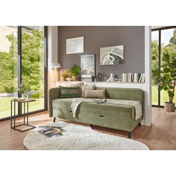 Zeleni tapecirani krevet s prostorom za pohranu 120x200 cm Kiruna – Meise Möbel-image-1