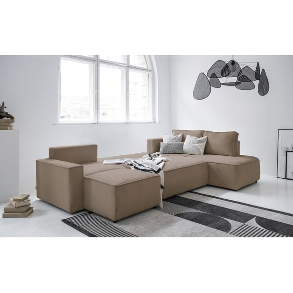 Bež sklopiva kutna garnitura od samta (s desnim kutom/u obliku slova "U") Brave Dave – Miuform-image-3