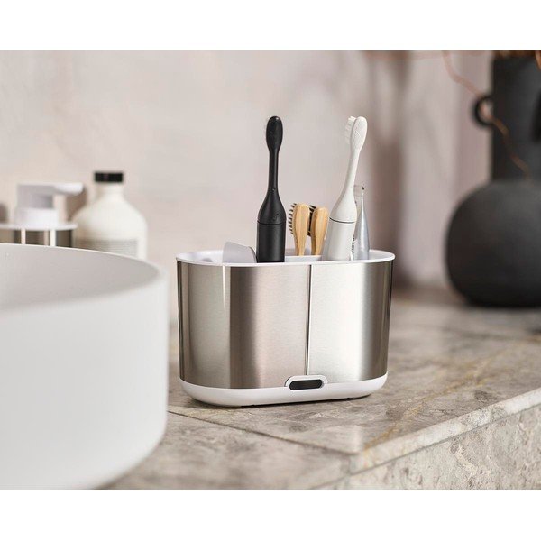 Stalak za četkice za zube od nehrđajućeg čelika u srebrnoj boji Duo Steel – Joseph Joseph-image-1