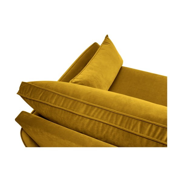 Žuta baršunasta kutna garnitura s crnim nogama Kooko Home Lento, desni kut-image-4