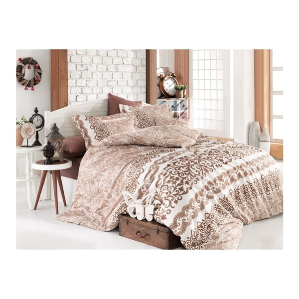 Pamučna satenska posteljina s bračnim krevetom Luna Cream, 200 x 220 cm