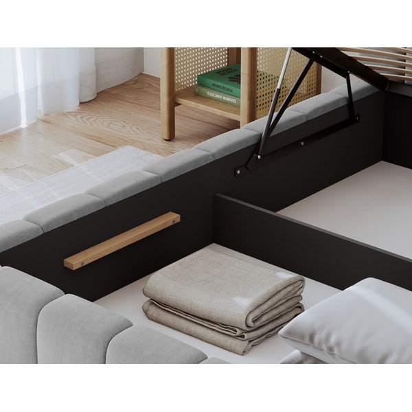 Svijetlo sivi tapecirani bračni krevet s prostorom za odlaganje s podnicom 160x200 cm Lamica – ELTAP-image-3