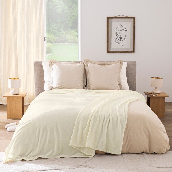 Krem deka od mikroflanela 220x240 cm Flanou – douceur d'intérieur-image-1