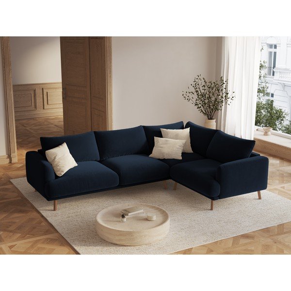 Tamno plava baršunasta kutna garnitura (s desnim kutom/u obliku slova L) Naomi – Micadoni -image-1