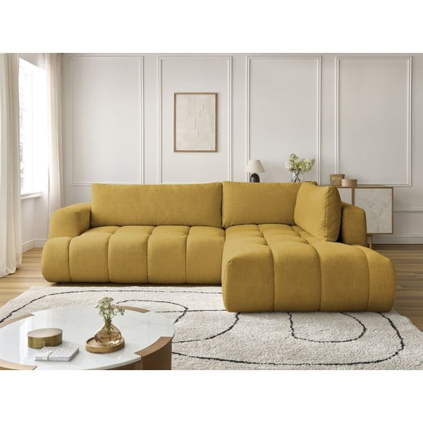 Senf žuta sklopiva/s prostorom za odlaganje kutna garnitura (s desnim kutom/u obliku slova L) Fuji – Bobochic Paris-image-1