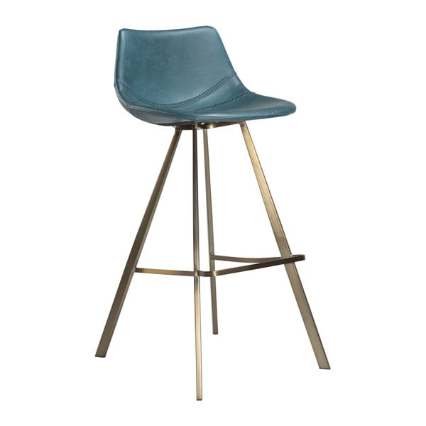 Plava barska stolica s čeličnom bazom u zlatnoj boji DAN-FORM Pitch