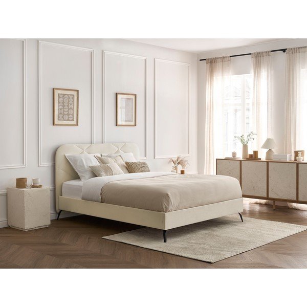 Bež tapecirani bračni krevet s podnicom 160x200 cm Prune – Bobochic Paris-image-1