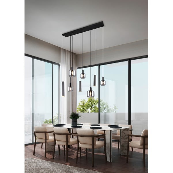 Crna viseća svjetiljka s metalnim sjenilom/sa staklenim sjenilom Mataro – Trio-image-1