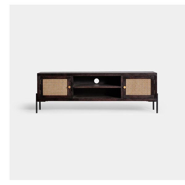 Crna/u prirodnoj boji TV komoda od masivne jele 150x50 cm Kenia – Burkina