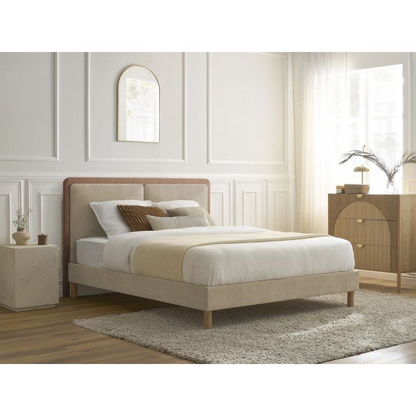 Prljavo rozi podstavljeni tapecirani bračni krevet s podnicom 160x200 cm Mara – Bobochic Paris-image-1