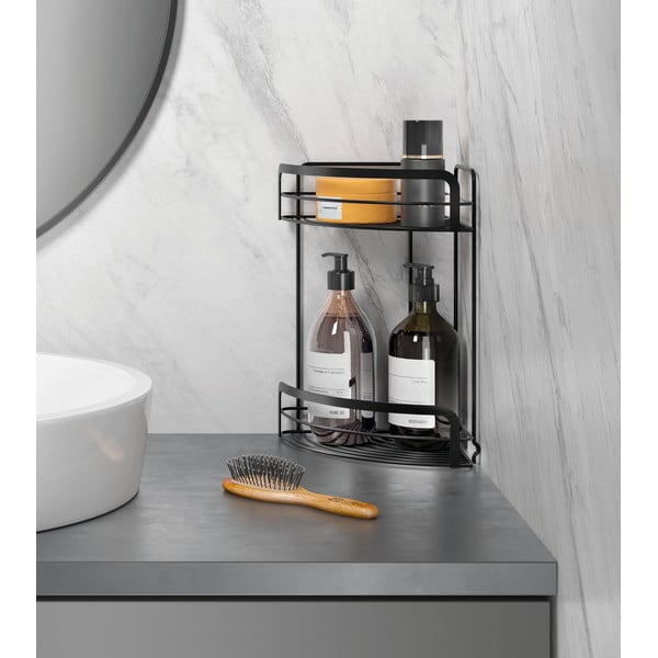 Crna kutna dvoetažna kupaonska polica Metaltex Origin Lava-image-2