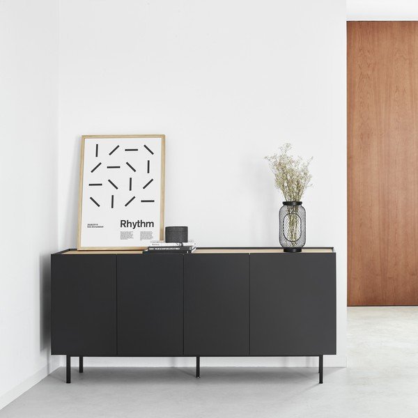 Crna niska komoda u dekoru hrasta 165x78 cm Arista – Teulat-image-1
