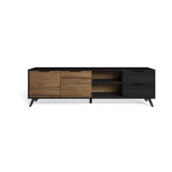 Crni/natur TV stol u dekoru oraha 181x53 cm Noe - Marckeric