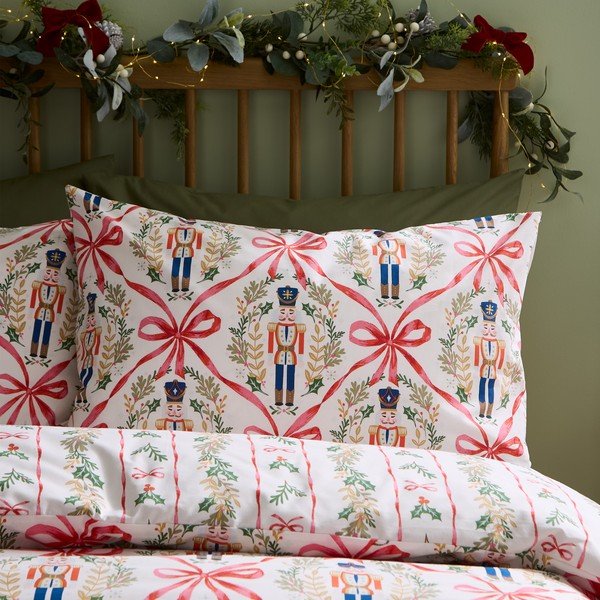 Posteljina za krevet za jednu osobu u prirodnoj boji 135x200 cm Christmas Nutcracker Bows – Catherine Lansfield-image-2