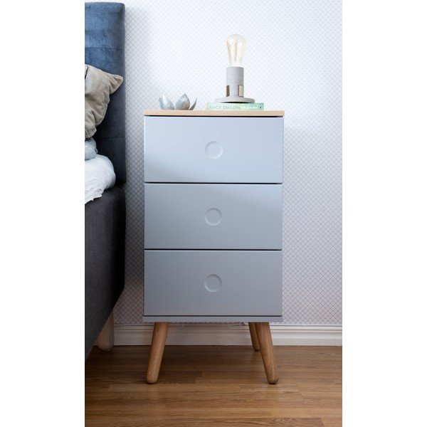 Siva komoda s nogama od hrastovog drva s 3 ladice Tenzo Dot, širina 40 cm-image-1