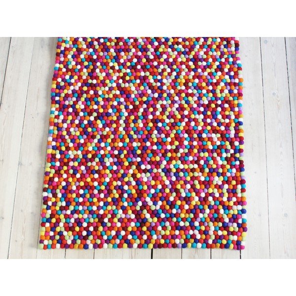 Tamnocrveni tepih od vunenih pompona Wooldot Ball Rugs, 100 x 150 cm-image-1