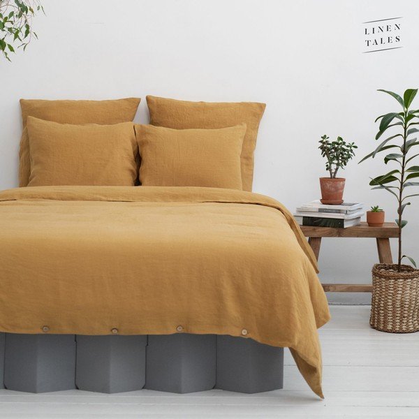 Žuta  navlaka za poplun za krevet za jednu osobu od konopljinih vlakana 140x200 cm – Linen Tales-image-3