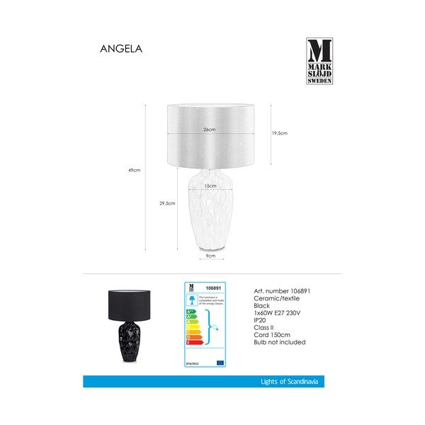 Crna stolna lampa Markslöjd Ben, ø 26 cm-image-2