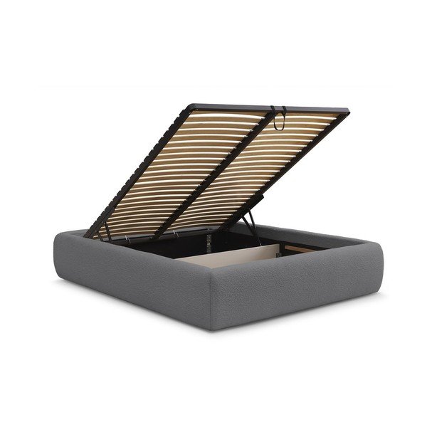 Tamno sivi tapecirani bračni krevet s prostorom za odlaganje/bez uzglavlja s podnicom 160x200 cm Inera – Bobochic Paris-image-3