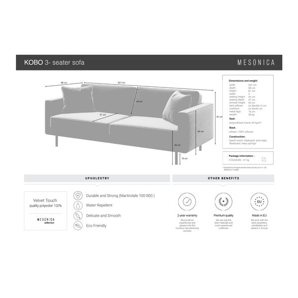 Zelena baršunasti sofa 207 cm Kobo – MESONICA-image-4