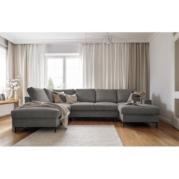 Siva sklopiva kutna garnitura od samta (s lijevim kutom) Lofty Lilly – Miuform-image-4