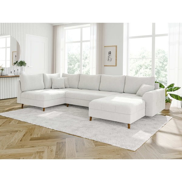 Krem kutna garnitura od bouclé tkanine (s desnim kutom/u obliku slova "U") Ariella – Ropez-image-3