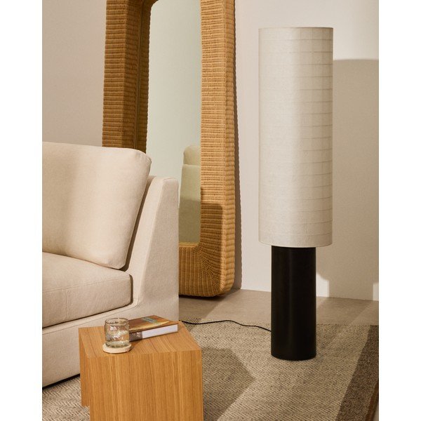 Bijela/crna stojeća svjetiljka s tekstilnim sjenilom (visina 142 cm) Dulan – Kave Home-image-1