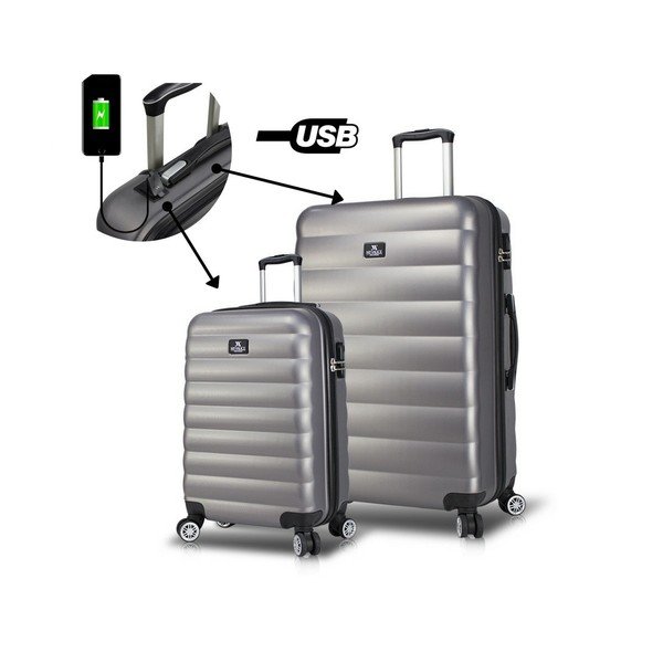 Set od 2 siva putna kovčega na kotačima s USB priključcima My Valice RESSNO Cabin &amp; Large-image-2