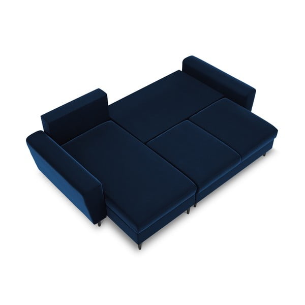 Plava baršunasti sklopiva/s prostorom za odlaganje kutna garnitura Kyoto – Cosmopolitan Design-image-1