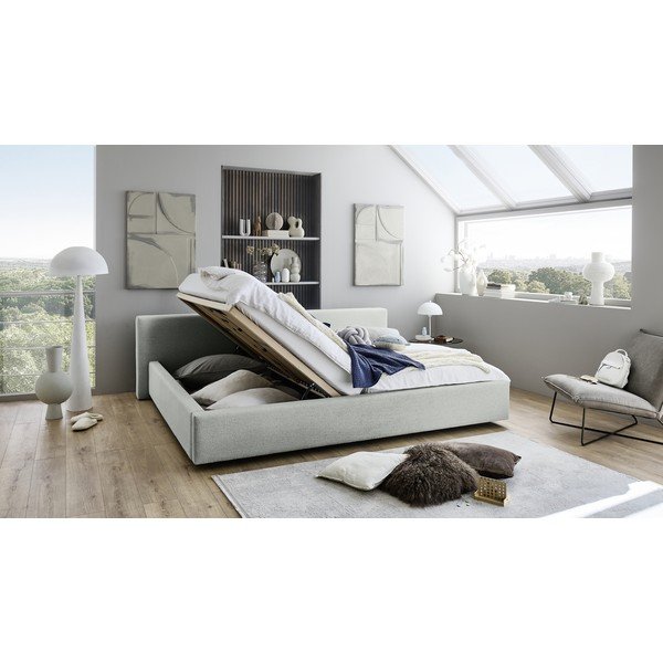 Svijetlo sivi tapecirani bračni krevet s prostorom za odlaganje s podnicom 200x240 cm Cube – Meise Möbel-image-2