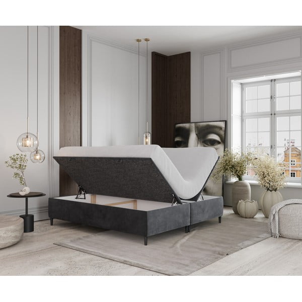 Antracitno sivi tapecirani bračni krevet s prostorom za pohranu 200x200 cm Tate – Maison de Rêve-image-2
