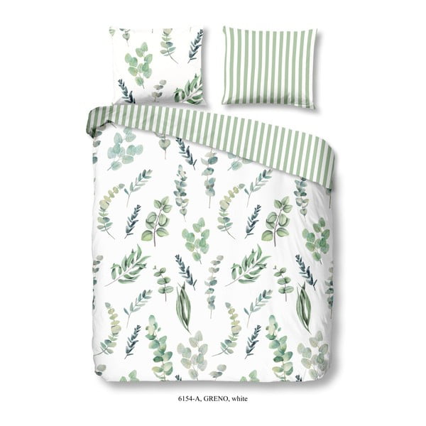 Zeleno-bijela posteljina na bračnom krevetu od pamuka Dobro jutro Greno, 200 x 240 cm
