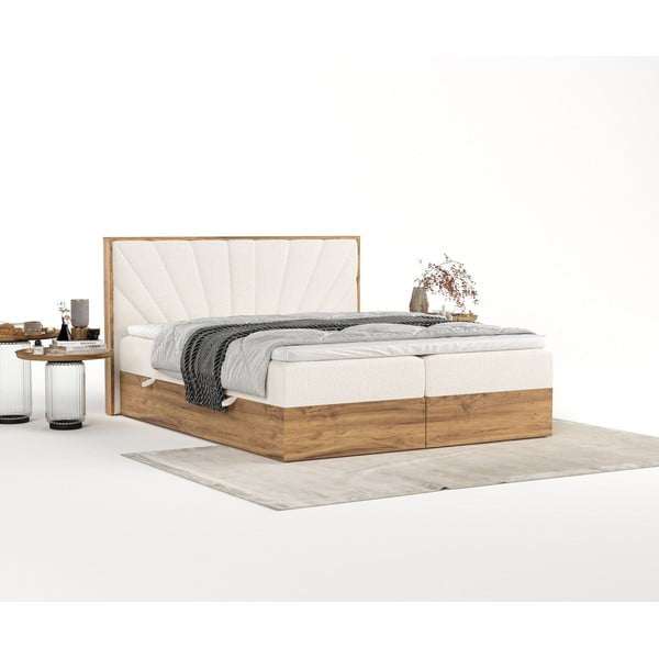 Krem/u prirodnoj boji boxspring krevet s prostorom za pohranu 160x200 cm Asahi – Maison de Rêve-image-4
