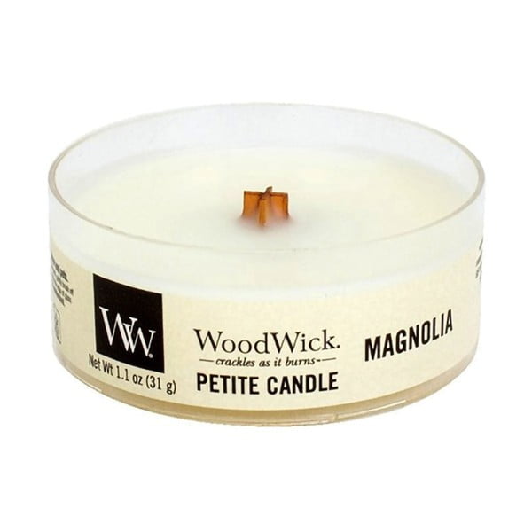 Svijeća s aromom magnolia Woodwick Petite, vrijeme gorućeg 8 h