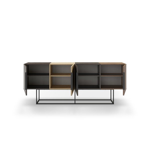 Smeđa/u prirodnoj boji niska komoda u dekoru hrasta 200x80 cm Titan – Marckeric-image-3