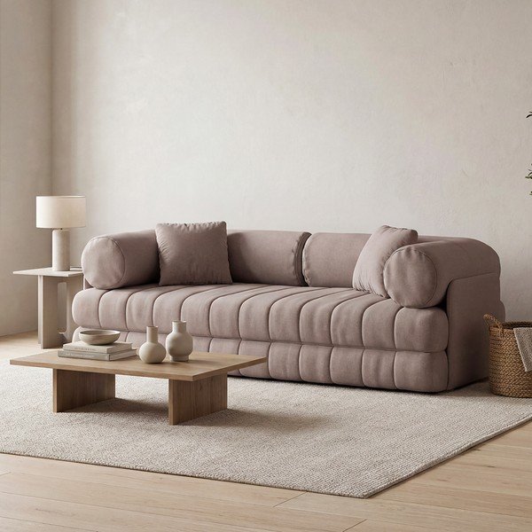 Sivo-bež sklopiva sofa od bouclé tkanine 206 cm Kemi – Cosmopolitan Design-image-4