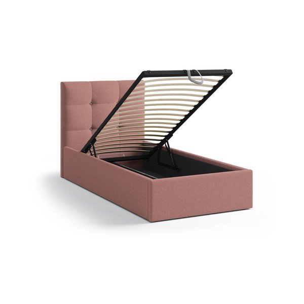 Ružičasti tapecirani krevet s prostorom za odlaganje s podnicom 90x200 cm Phaedra – Micadoni -image-1