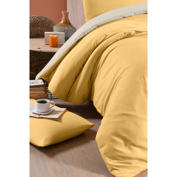Žuto-krem pamučna posteljina za bračni krevet/s produženom plahtom  200x220 cm - Mila Home-image-2