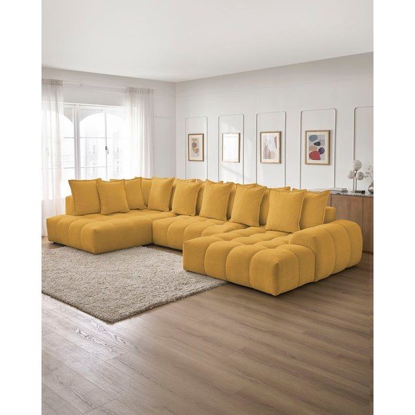 Senf žuta sklopiva/s prostorom za odlaganje kutna garnitura od šenila (s lijevim kutom/u obliku slova "U") Everest – Bobochic Paris-image-1