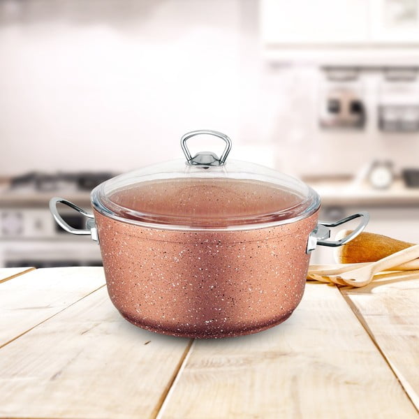 Ružičasti aluminijski lonac s poklopcem Güral Porselen Classic, ø 24 cm-image-1